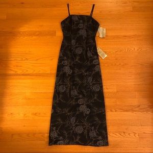 NWT Navy Floral Glittery Long Dress